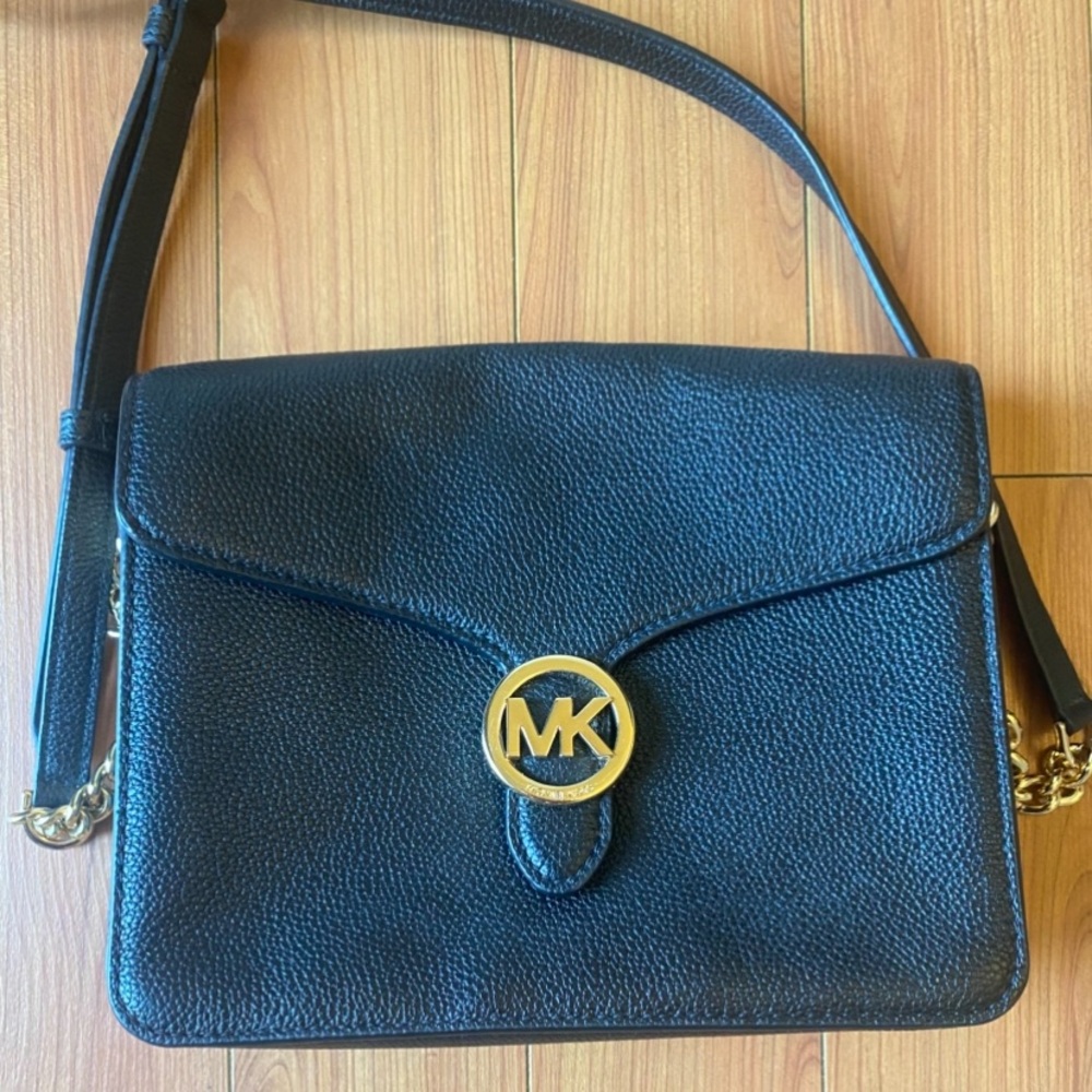 Michael Kors Black Crossbody Bag with Gold Accents